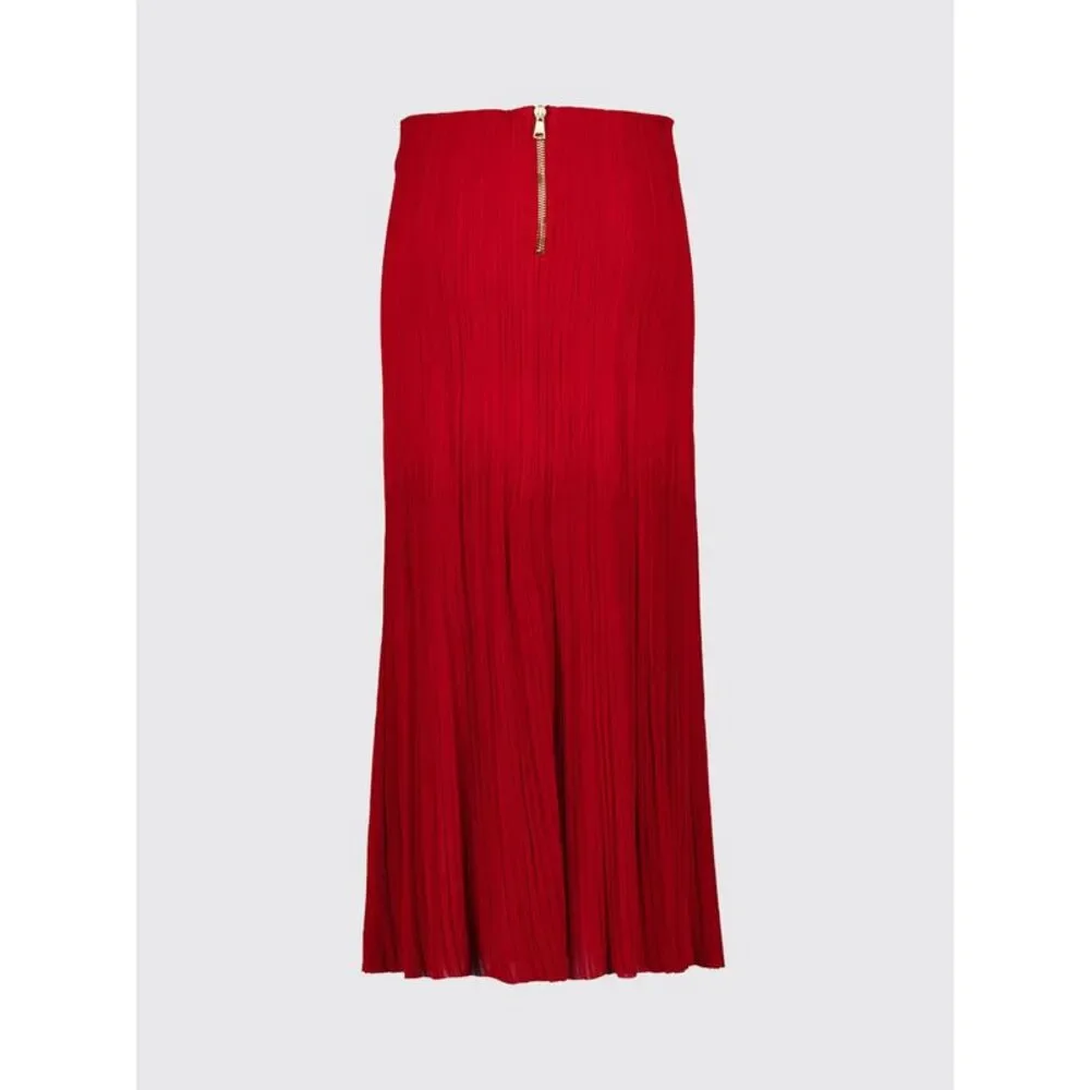 Balmain Women Balmain Pleated Criªpe Midi Skirt With Rear Zip Closure